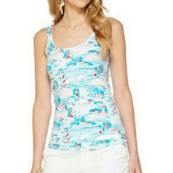Lilly Pulitzer Tabbie Tank Top Women’s Small ‘Watch Out’ Lighthouse RARE - Picture 1 of 7